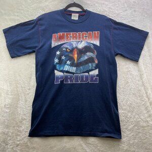 Vintage Bald Eagle Graphic Tee Mens Large American Pride Short Sleeve Blue Shirt